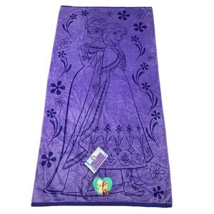 Disney Frozen Elsa Anna Beach Towel Purple Floral Applique NWT‎ Kids Gift